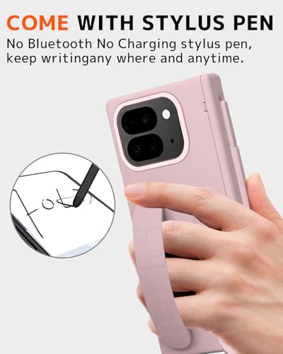 Coque Google Pixel 10 Pro Fold mince rose avec support visionnage et protection charnière