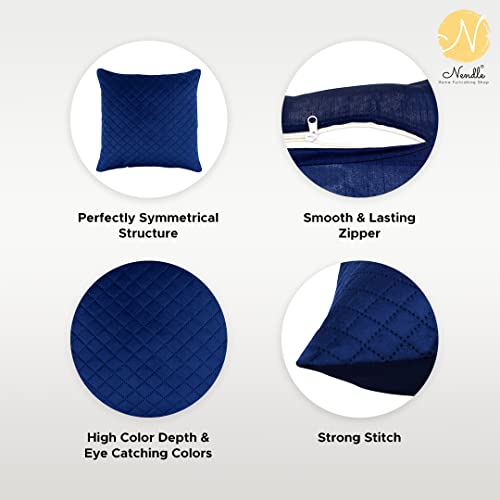 Image of Nendle Luxurious Soft Velvet Solid Color Quilted 210 TC Cushion Covers 16 Inch X 16 Inch Set Of 5 (Navy Blue, 40 * 40 Cm)