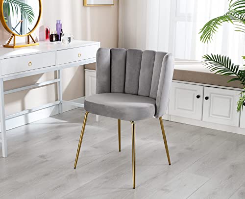Zhenghao Velvet Dining Chairs Set Of 4 Upholstered Side Chairs With Brass Legs, Modern Curved Back Accent Chairs For Home Kitchen/Living Room/Bedroom, Grey #TOP6