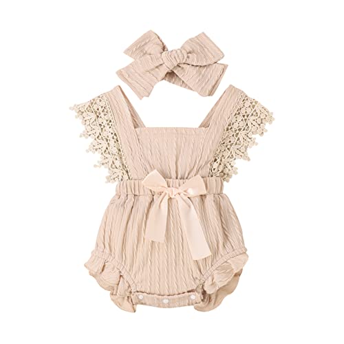 Douhoow Infant Baby Girl Plaid Romper Baby Short Sleeve Pleated Romper Bodysuit Summer Spring Outfits