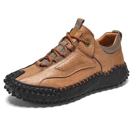 shostyy Men Vintage Leather Hiking Boots,Wide Toe Box Breathable Hand-Sewn Outdoor Waterproof Lightweight Casual Shoes with Orthopedic Arch Support for Driving & Walking,Brown b,12.5