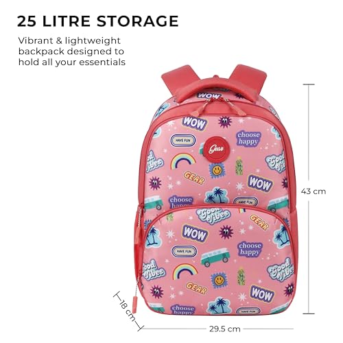 Wow 17"/25L Medium Water Resistant School Bag/Casual Backpack/Daypack/4 Compartment Travel Backpack/Kids Bag for Girls - Pink