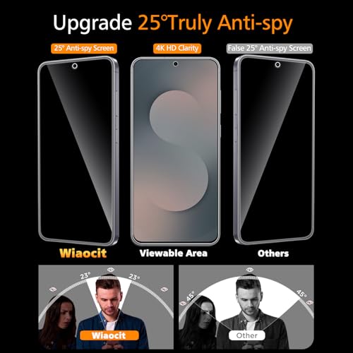 Image of Wiaocit 3 Pack Tempered Glass Privacy Screen Protector for Samsung Galaxy S25 FE with 3 Pack Camera Lens Protector, 9H Hardness, Bubble Free, Case Friendly