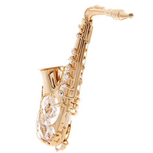 24K Gold Plated Crystal Studded Saxophone Ornament By Matashi - Christmas Decor | Home - Office Decor | Table Top | Collectible Ornaments #TOP1