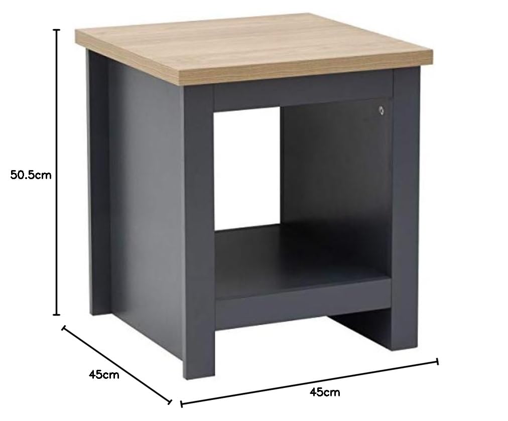 GFW Lancaster Wooden Side Table with Shelf & Oak Contrast Top, Living Room Side Table Furniture For Display & Storage, Oak, Slate Blue, 45 x 50.5 x 45 cm - Image 2