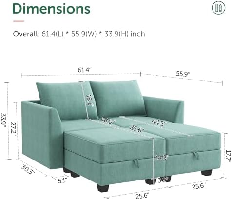 HONBAY Convertible Sectional Couch Modular Sofa with Reversible Chaise Sectional Sofa Set with Storage, Aqua Blue