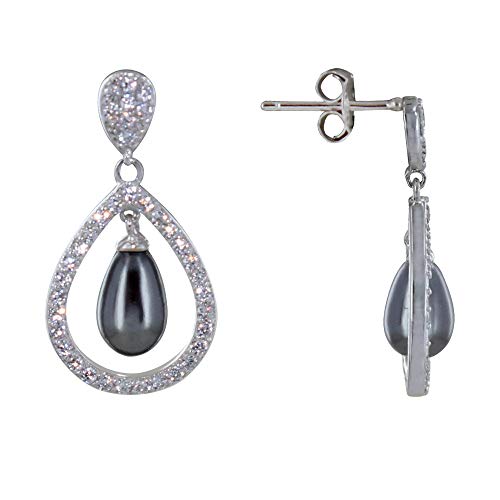 Boucles d'oreilles argent 925 rhodié de qualité joaillière et perle