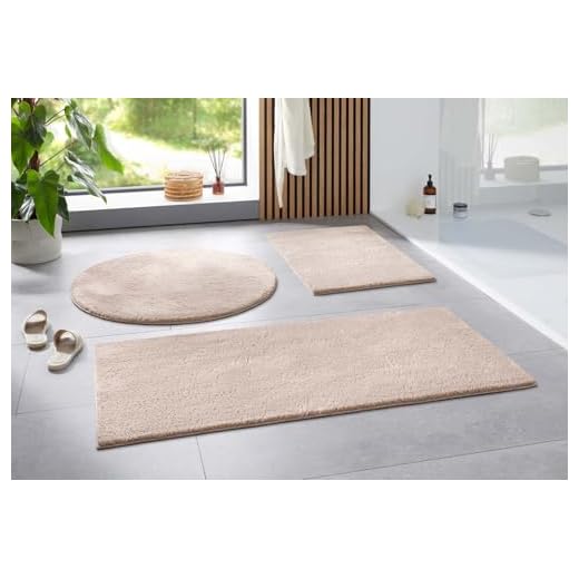 Taracarpet Badematte Uni Boho rutschfest, waschbar, Badezimmer-Teppich, Bad-Vorleger, WC Deko, Duschvorleger für Dusche und Badewannen weich und als Set kombinierbar New Beige 050x080 cm