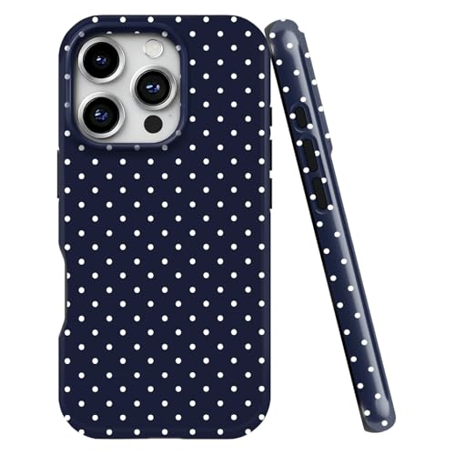 uCOLOR Compatible with iPhone 16 Pro 6.3" Case, Hybrid 2 Layer Hard Shell Silicone Protective Case Shockproof Design Slim Stylish Durable Phone Cover (Navy Blue Polka Dot, iPhone 16 Pro)