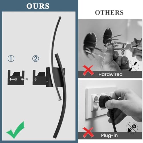 Lámpara de pared LED sin cables interior regulable negra con interruptor táctil 4