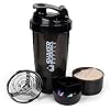 XTK Shaker Bottle 16OZ Protein Shaker Bottles with Mix Ball Sports Water Bottle Leak Proof GYM Cup for Protein Mixes with Powder Storage & Pill Organizer, Ideal for Pre Workout,BPA Free(black)