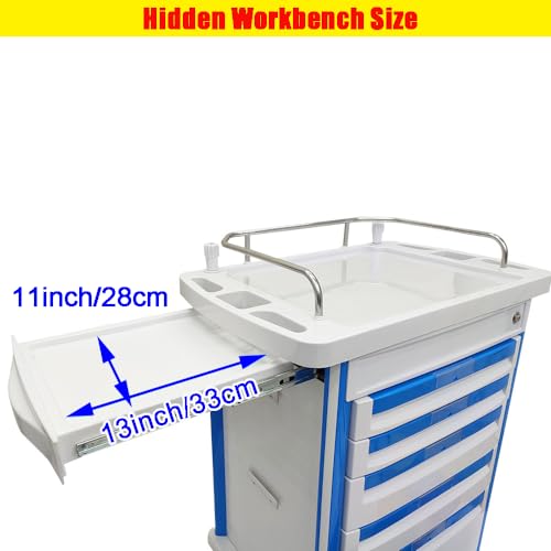 EQCOTWEA Medical Crash Cart with Emergency Accessory Mobile Medical Cart with Drawer Medical Emergency Vehicle with IV Pole O2 Holder Defibrillator Board Trash Can for Hospitals and Clinics