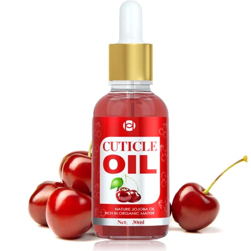 Cuticle Oil for Nails, 30ml Cherry Nail Oil Cuticle, Jojoba Nail Cuticle Oil Contain Vitamin B & E, Moisturizes Cuticle and Nail's Skin, Strengthens Nails, Prevents Hangnails and Chapped