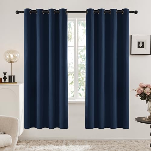 Deconovo Blackout Curtains with Black Eyelets, Super Soft Thermal Insulated Window Panels, Energy Saving Curtains for Living Room, W 52 x L 84，Navy Blazer，2 Panels