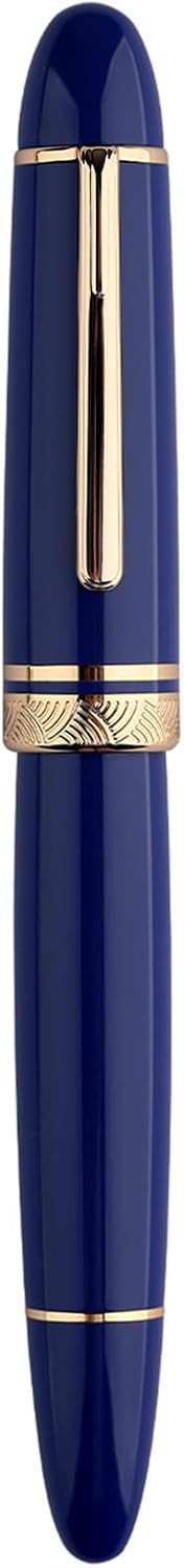 Majohn P140 Fountain Pen NO.8 Extra Fine Nib,Brass Piston Filling System Large Capacity blue Acrylic writing ink pen with gift box