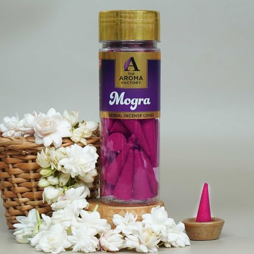 Image of The Aroma Factory Incense Dhoop Cone for Pooja, Mogra (100% Herbal & 0% Charcoal) 1 Bottle x 30 Cones