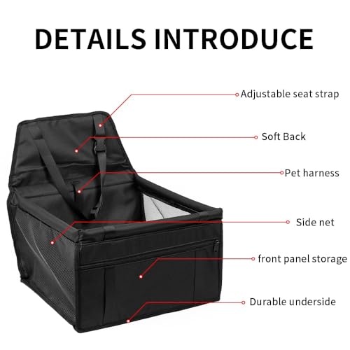 Gvolatee Hunde Autositz, Hundesitz Auto mit Sicherheitsgurt Atmungsaktiver Faltbarer, für Kleine bis Mittlere Hunde, Hundeautositz für Rückbank faltbar - Schutz für Autositze 40×34×25cm