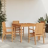 Construction robuste en teck - Cet ensemble de salle à manger de jardin 5 pièces en teck massif finement poli offre une résistance exceptionnelle et une résistance aux intempéries. La table de 110 x 110 x 77 cm et les quatre chaises sont idéales pour l'extérieur, un ensemble de meubles de patio durable.