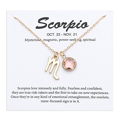 TGOLM 14k Gold Plated Scorpio Sign October Birthstone Color Crystal Necklace for Women Birthday Gift