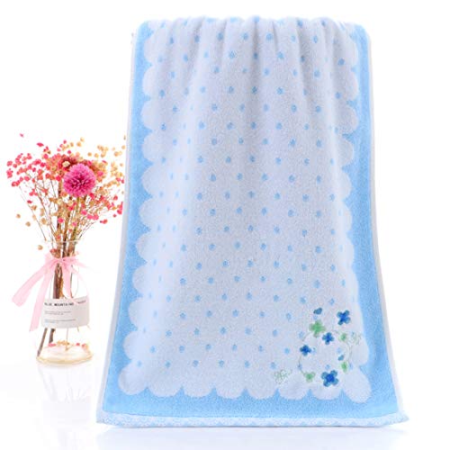Tinymumu Hand Towel Set Of 2 Flower Pattern Soft Absorbent 100% Cotton Towels For Bathroom 13.8 X 29.5 Inch (Polka Dot Blue) #TOP4