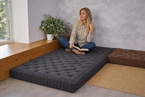 Image of ATOOTFUSION Soft Cotton Floor Box Mattress, 5-Inch Thick, Foldable, Movable, Medium Firm, Solid Colored (Dark Grey, Double Bed 72X72X5 Inches)
