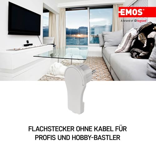 EMOS extraflacher Winkelstecker, Flacher Schutzkontaktstecker mit Lasche, Flachstecker/Schukostecker/Eurostecker mit Klappgriff, P0066-EMOS