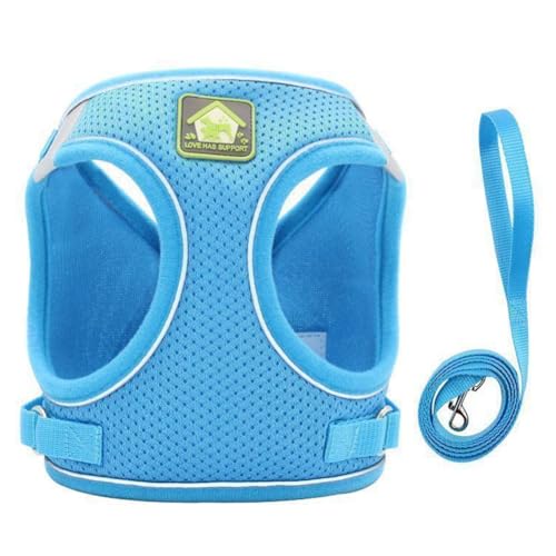 Leksewte 反射犬猫ハーネス、リーシュ付き、通気性メッシュ、調節可能なペットベスト、小型中型ペット用屋外ウォーセット