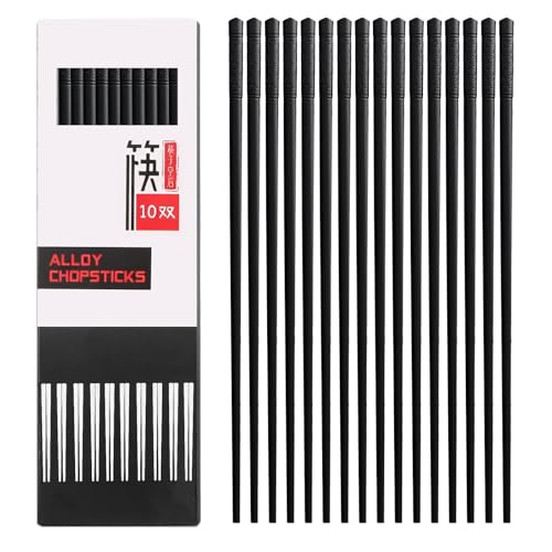 10 Paia Set Bacchette Sushi, 24,5 cm Bacchette Cinesi, Chopsticks Lavabili in Lavastoviglie, Bacchettes Nere Riutilizzabili, Motivo Fiori di Ciliegio