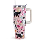 sxmluedn Bernese Mountain Dog Gifts for Women Cute Dog Tumbler Coffee Cup Bernese Mountain Travel Mug 40 Oz Stainless Steel Insulated Cup With Lid and Straw