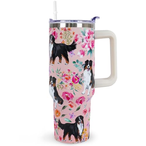 sxmluedn Bernese Mountain Dog Gifts for Women Cute Dog Tumbler Coffee Cup Bernese Mountain Travel Mug 40 Oz Stainless Steel Insulated Cup With Lid and Straw
