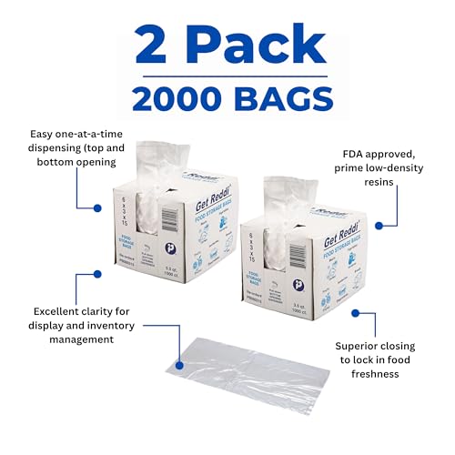 Inteplast 2-Pack, 3.5 qt Capacity Food Storage Bag, 6 x 3 x 35 inches rectangular size, 0.60 Mil Gauge, Clear Color | 2000 Count (PB060315)