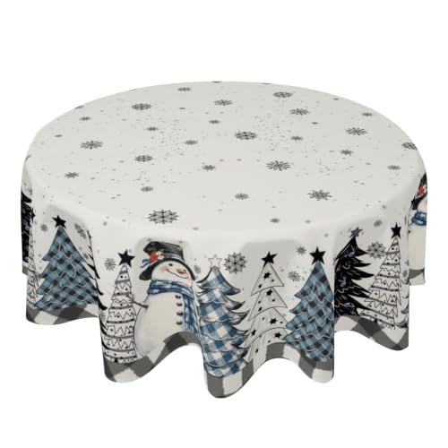 Giwawa Winter Snowman Tablecloth Round Snowflake Christmas Table Cloths 60 Inch Xmas Tree Winter Holiday Buffalo Plaid Table Covers for Farmhouse Kitchen Party Dinner Decoration