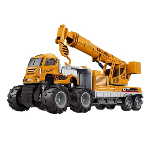 Image of 1:43 Scale Diecast Construction Truck Set [Pack of 2] - Metal Crane Truck & Cement Mixer Toy, Alloy Miniature Vehicles with Friction Power, Birthday Gift for Kids Boys Girls