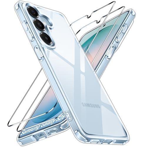 ivoler 3-in-1 Case for Samsung Galaxy S26 6.3” with 2 Pack Tempered Glass Screen Protector[Full Coverage], [Military Grade Protection] Slim Phone Bumper Cover Clear [Non-Yellowing]