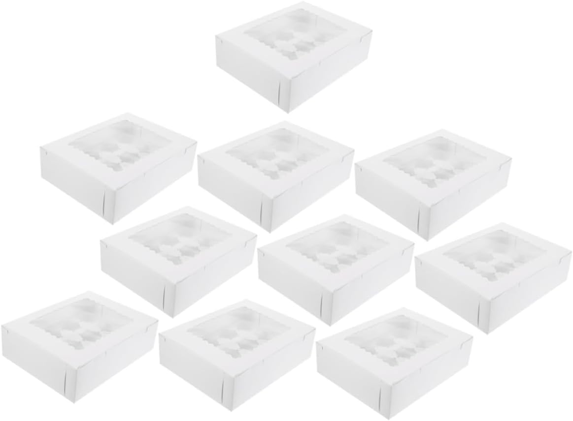 10pcs Paper Cupcake Boxes with Window Egg Tart Paper Boxes for Bakery Pastry Storage Suitable for Dessert Packaging and Party Use