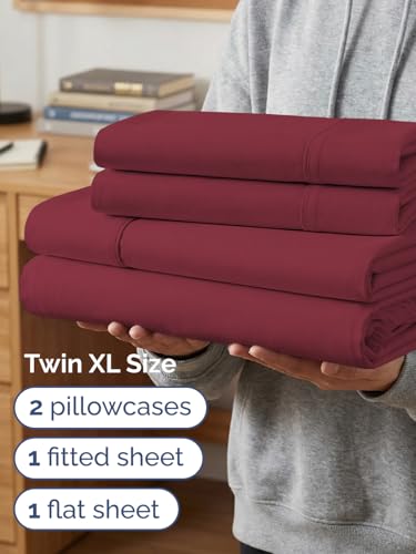 Image of Extra Deep Twin XL Sheet Set - 4 Piece College Dorm Bed Sheets Set with Extra Deep Pockets - Ultra-Soft, Comfy & Breathable Bedding for Women, Men, Kids & Teens - Wrinkle & Fade Resistant - Burgundy