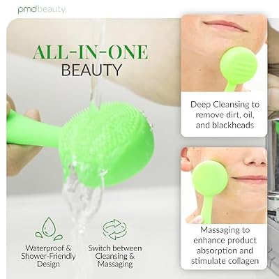 Clean, Acne, and Redvolution - Electric Facial Cleansing Brush, Smart Facial Device with Silicone Brush & Anti-Aging Massager, Red and Blue LED Light
