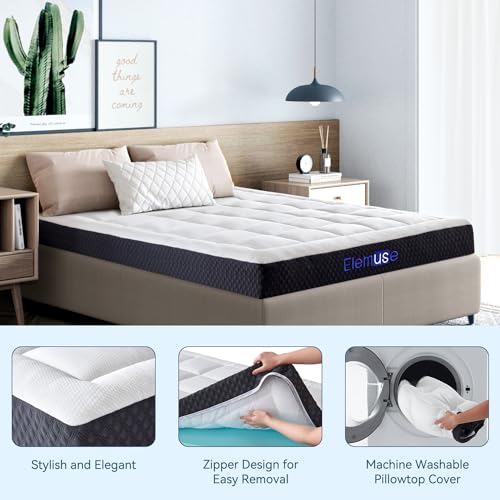 ELEMUSE 5 Inch Queen Mattress Cooling Gel Memory Foam Plus Pillowtop Mattress, CertiPUR-US® Certified Breathable Bed in a Box for Pressure Relief, Fiberglass-Free