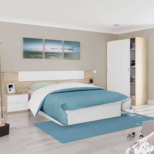 Miroytengo Pack Muebles Dormitorio Matrimonio Luca Completo Color Roble Y Blanco Habitación Moderno (cabecero + Armario)