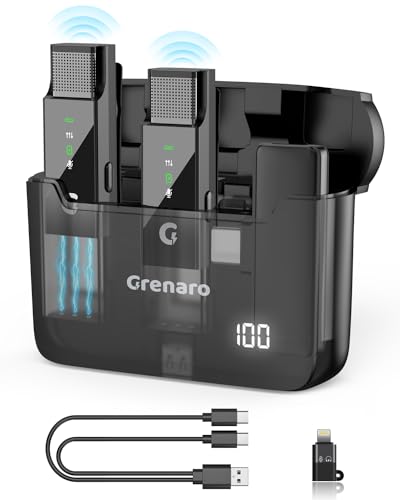 GRENARO S13 Pro Digital Display Wireless Microphone with Charging Case, One-Click Noise Reduction Wireless Mic for YouTube, 98ft Range 8H Battery Life Lapel Mic for Android/iPhone – Dual Universal GRENARO S13 Pro Digital Display Wireless Microphone with Charging Case, One-Click Noise Reduction Wireless Mic for YouTube, 98ft Range 8H Battery Life Lapel Mic for Android/iPhone – Dual Universal