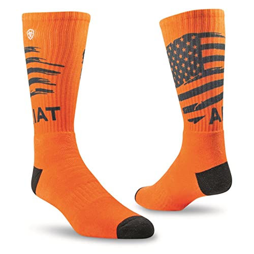 ARIAT Graphic Crew Socks, 2 Pairs Gray/Orange LARGE2