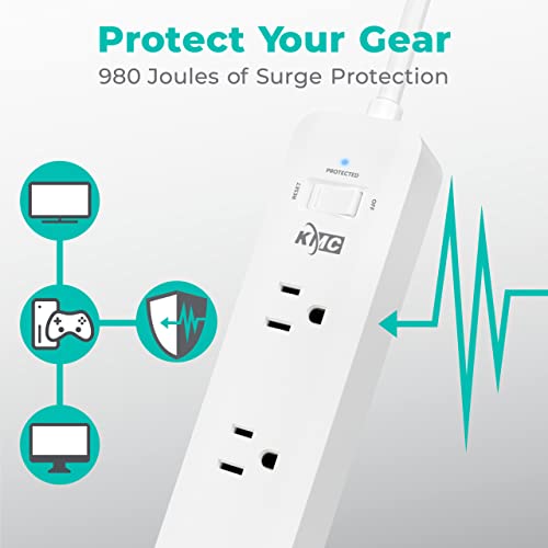 Kmc Usb-C Pd Surge Protector 3-Outlet Power Strip 2-Pack, 30W Power Delivery Usb-C Port, 2 Usb-A Ports, 980J Surge Protection, 6-Foot Extension Cord, White #TOP4