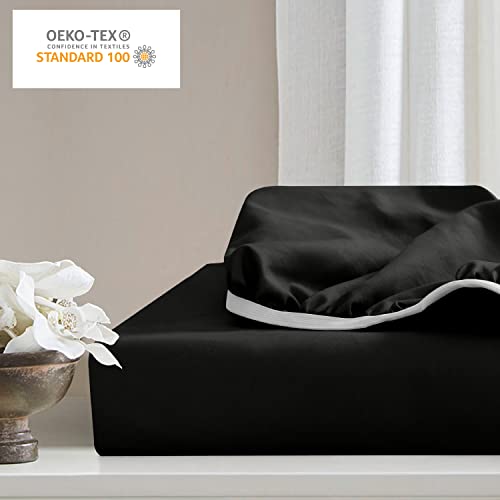 Cathay Home Luxury Wrinkle And Fade Resistant Double Brushed Ultra Soft Microfiber 14-Inch Standard Pocket Single Fitted Sheet, Black, Queen #TOP4