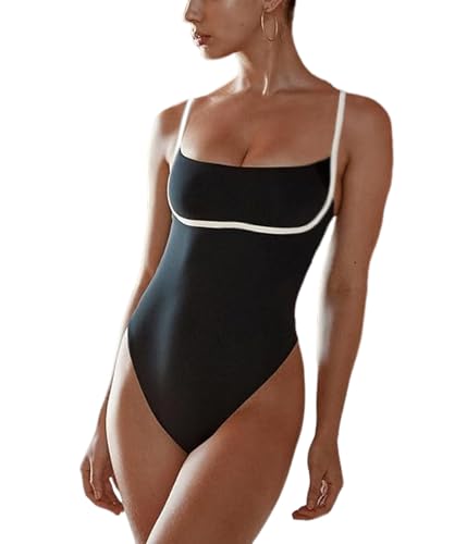 SherryDC Women's One Piece Swimsuit Cross Back Color Block High Cut Bathing Suit