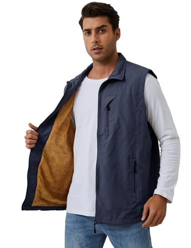 Image of Gihuo Men's Sherpa Lined Fleece Vest Winter Fishing Travel Utility Vest Gilet