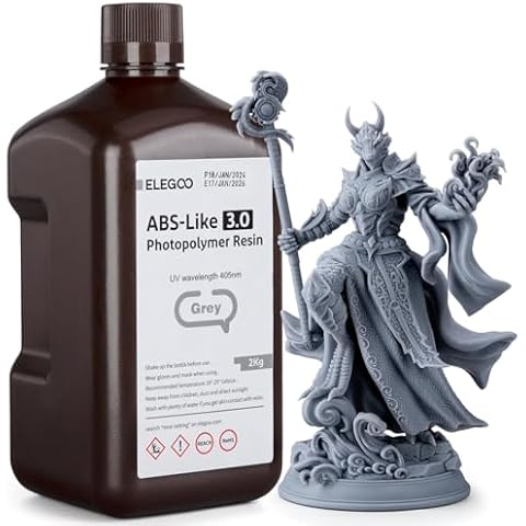 ELEGOO ABS-Like 3D Printer Resin 3.0, 405nm UV-Curing Photopolymer Resin for Mars Saturn Jupiter MSLA DLP LCD 3D Printing with Strength and Toughness, High Precision, Low Viscosity, Grey 2000g Cover