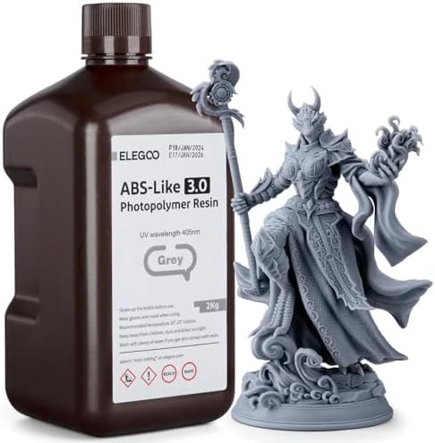 ELEGOO ABS-Like 3D Printer Resin 3.0, 405nm UV-Curing Photopolymer Resin for Mars Saturn Jupiter MSLA DLP LCD 3D Printing with Strength and Toughness, High Precision, Low Viscosity, Grey 2000g
