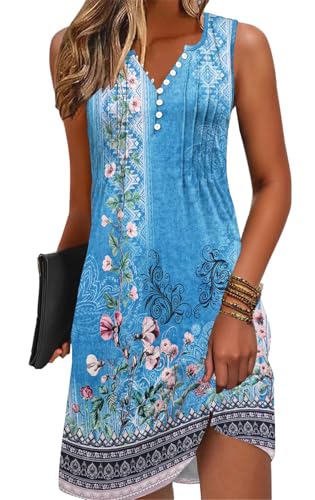 Image of Disamer Beach Dresses for Women 2026 Vacation Swim Cover up V-Neck Summer Dress Button Down Sleeveless Boho Floral Sundress