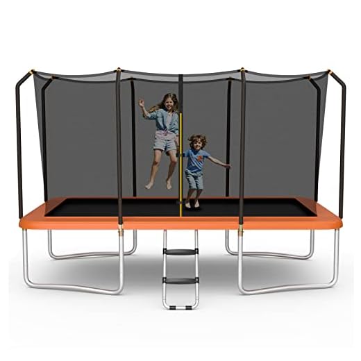 Giantex Trampoline, 8 FT x 14 FT ASTM Certified Rectangular Trampoline with Enclosure, Ladder, Double-Side Galvanized Steel Frame, Max Load 440 Lbs, Outdoor Recreational Trampolines for Kids, Adults