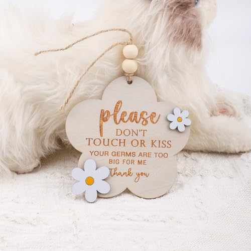 Image of Please Do Not Touch or Kiss Baby Sign, Wooden Don't Touch Baby Sign for Car Seat Stroller Tag No Touching Signage for Newborn (Flower)